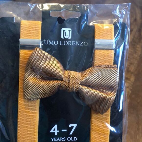 Kids Umo Lorenzo Suspender And Bow Tie Set-Old Gold - Picture 3 of 5